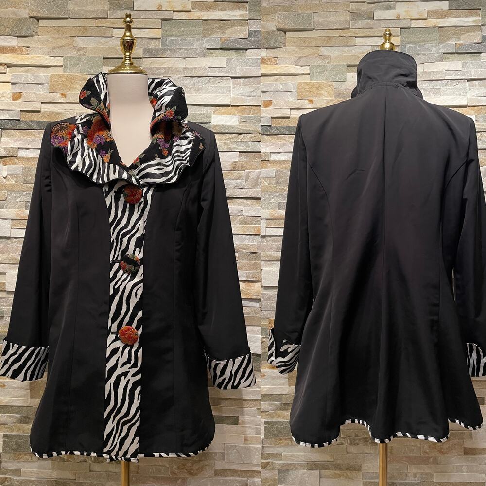 Vintage 90s Haute Couture Paris Blazer | Zebra Floral Wired Collar - Picture 12 of 13